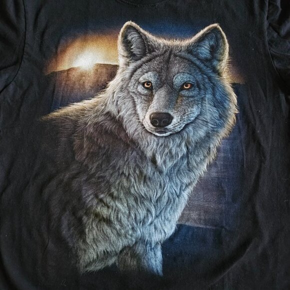 Rock Eagle Classic T Shirt Men US L EUR42-44 Black Lone Wolf Print SS Y2K Grunge - Picture 6 of 10